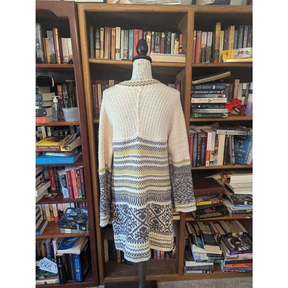 Free People Women’s Large Cream Grey Fair Isle Wool Blend Annabelle Cardigan - Picture 2 of 6